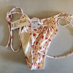 PARKE TARGET Women's Floral String Bikini Bottoms Side Ties M Cream NWT Swim
